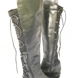 VINCE CAMUTO WOMEN'S  PARLE LACE-UP OVER THE KNEE BOOT BLACK LEATHER SZ.  8M